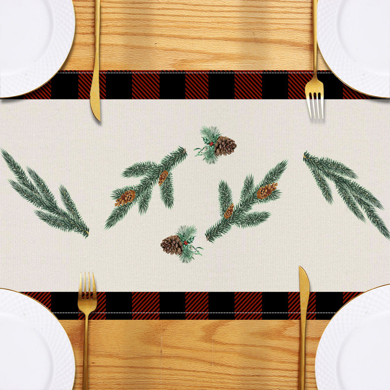 Red car printed table flag Christmas red black checkered linen living room decoration tablecloth - V.I.P Digital Presence