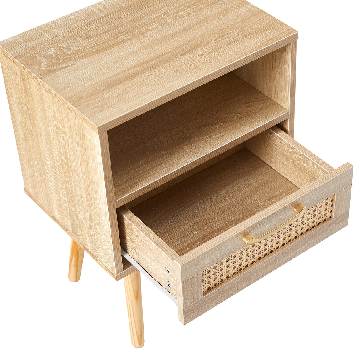 15.75" Rattan End table with drawer and solid wood legs Modern nightstand side table for living room natural - V.I.P Digital Presence