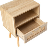 15.75" Rattan End table with drawer and solid wood legs Modern nightstand side table for living room natural - V.I.P Digital Presence
