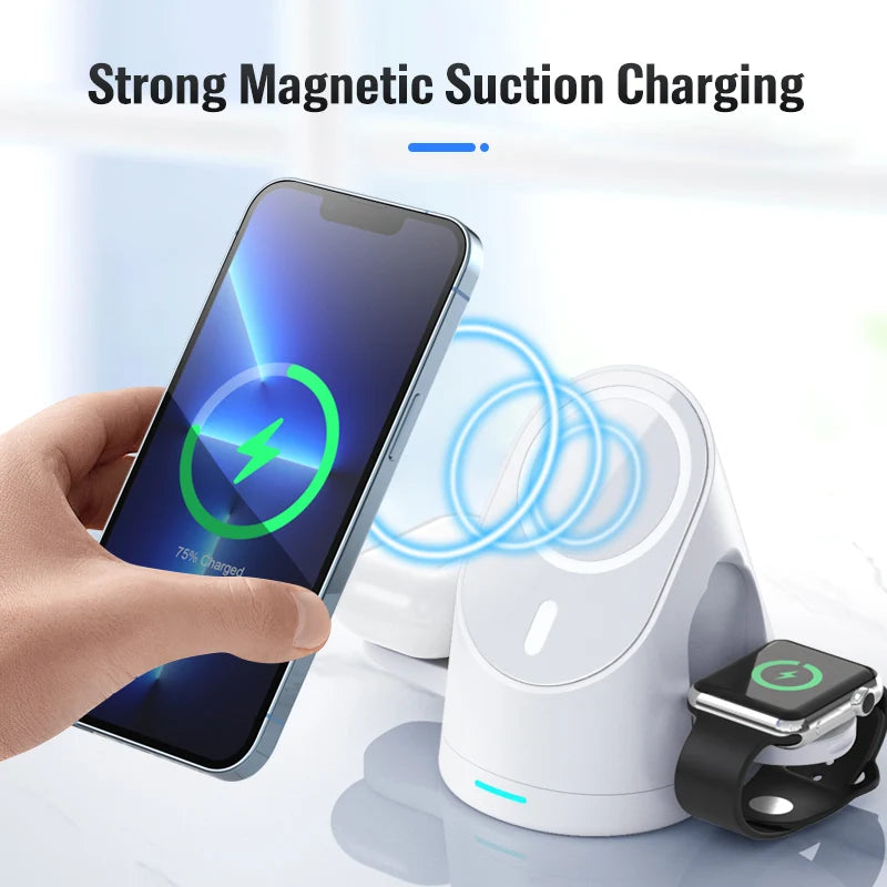 Magnetic wireless charger vertical three in one wireless charging stand suitable for Apple phones headphones and watcheser - V.I.P Digital Presence