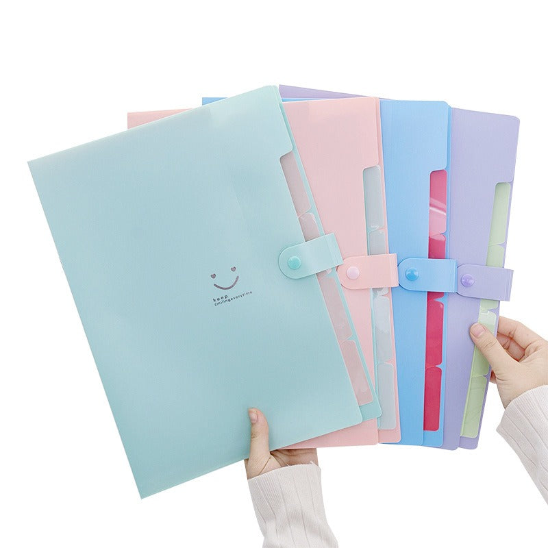 Student Multi-Layer Folder Smiley Face A4 Organ Bag File Pocket Insert Data Book Test Paper Folder 5 Compartments - V.I.P Digital Presence