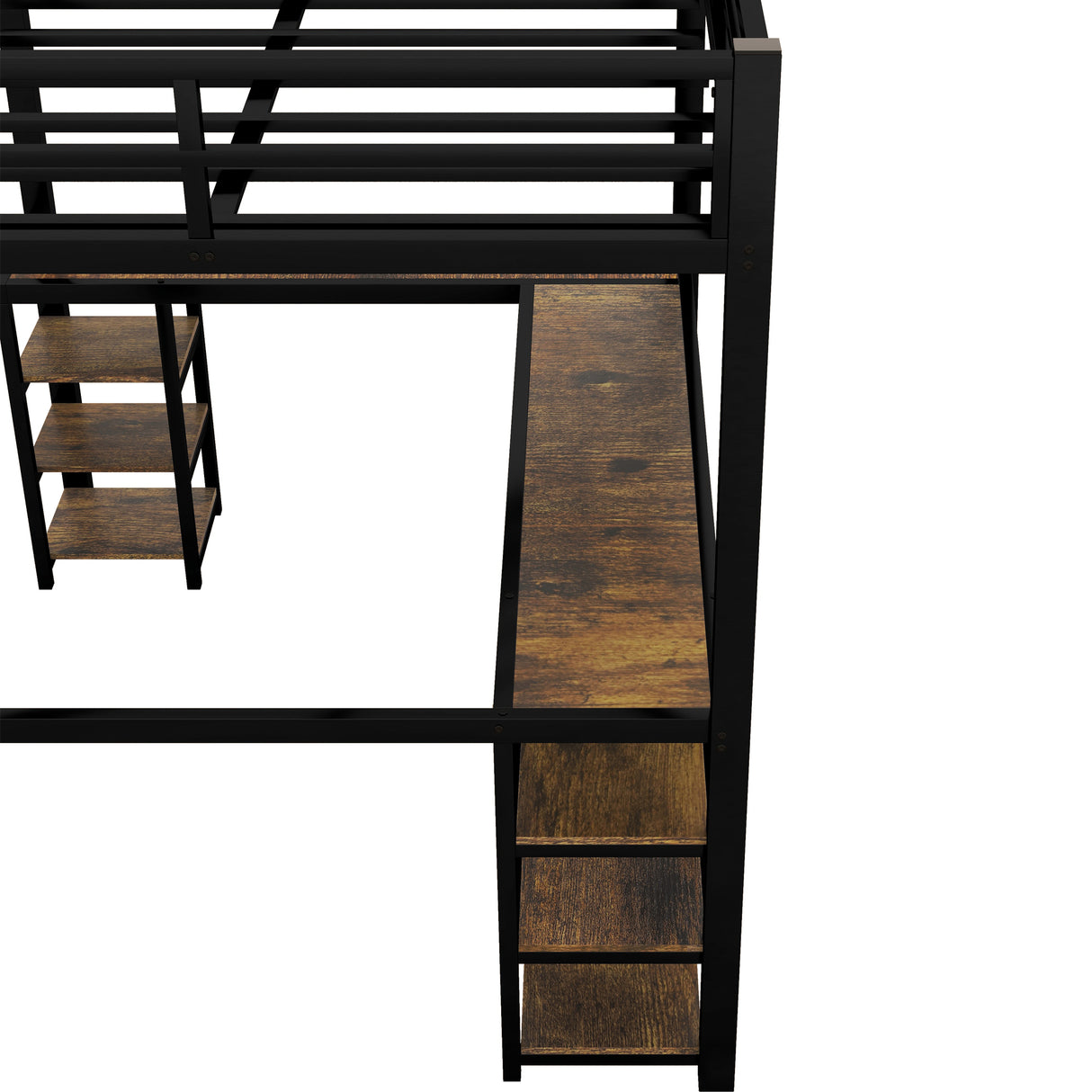 Full Metal Loft Bed with Desk and Shelves, Loft Bed with Ladder and Guardrails, Loft Bed Frame for Bedroom, Black - V.I.P Digital Presence