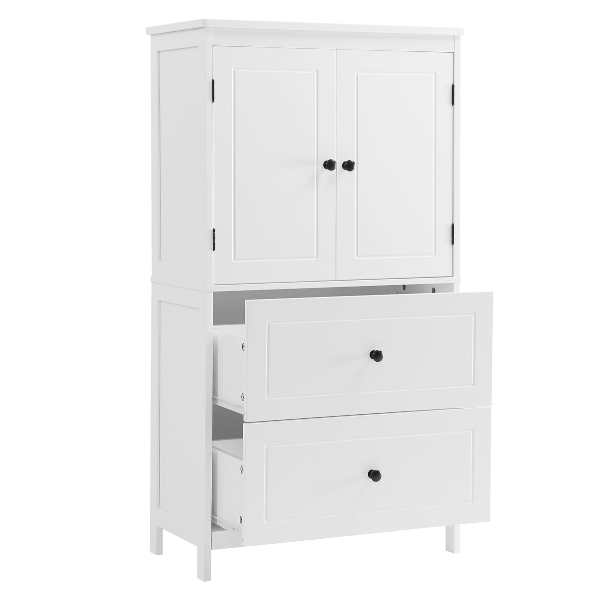 Bathroom Storage Cabinet, Cabinet with Two Doors and Drawers, Adjustable Shelf, MDF Board, White - V.I.P Digital Presence