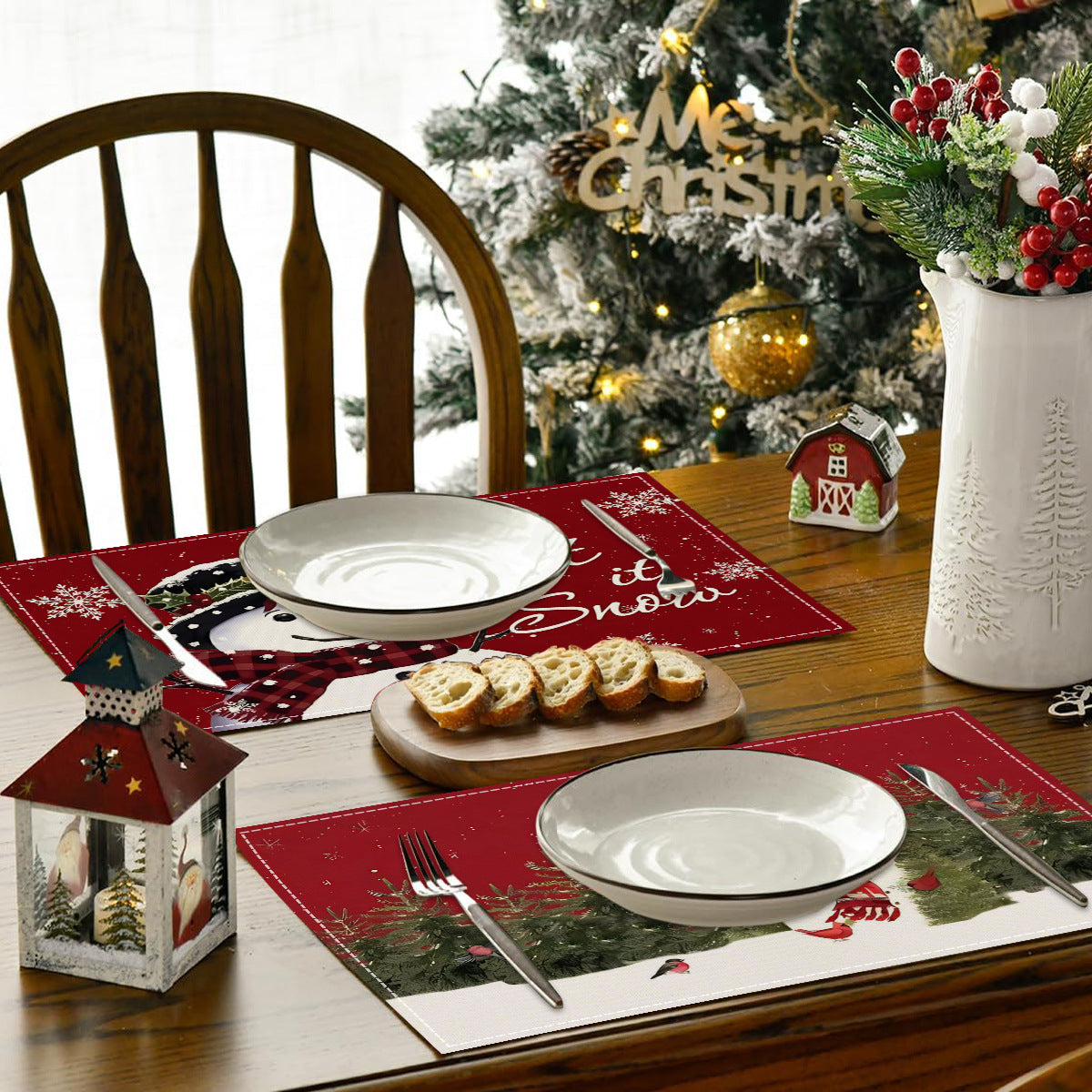 Christmas Snowman Linen Meal Mat Snowflake Grid Printed Table Mat Christmas Party Decoration Insulation Mat Holiday Decoration - V.I.P Digital Presence