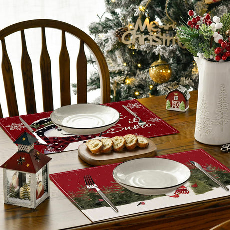 Christmas Snowman Linen Meal Mat Snowflake Grid Printed Table Mat Christmas Party Decoration Insulation Mat Holiday Decoration - V.I.P Digital Presence