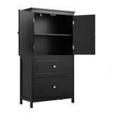 Bathroom Storage Cabinet, Cabinet with Two Doors and Drawers, Adjustable Shelf, MDF Board, Black - V.I.P Digital Presence
