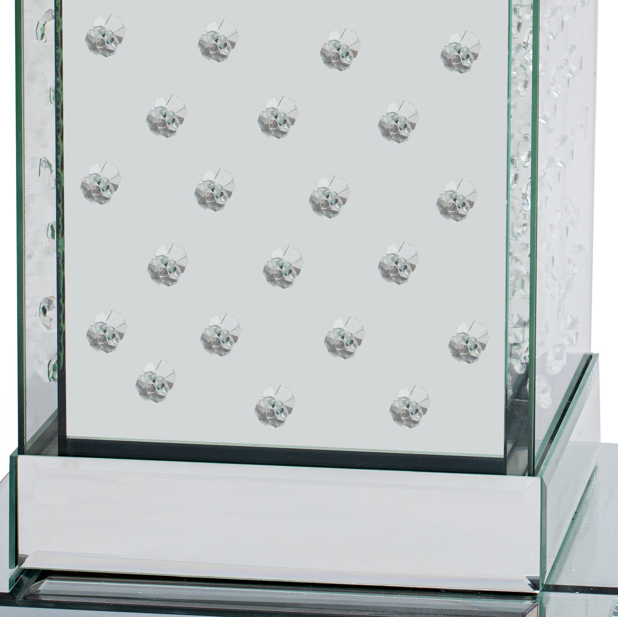 U-Can 11.8-inch silver square mirror coffee table with LED lights, modern crystal inlaid side table, no assembly required - V.I.P Digital Presence