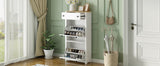 ONTREND with 2 flip drawers, top shoe cabinet with drawers, independent shoe rack with adjustable panel, white - V.I.P Digital Presence