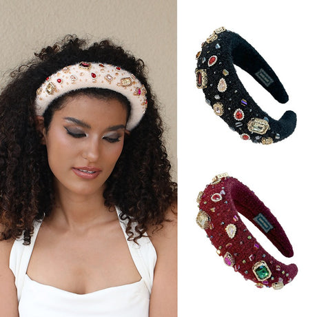 Heavy Industry Baroque Crystal Hair Hoop Women's Handmade Sewn Water Diamond Sponge Head Hoop Headpiece - V.I.P Digital Presence