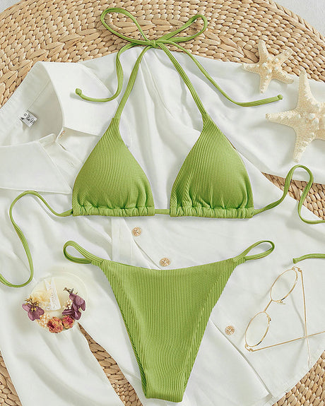 Hanging neck tie bikini multi-color three-point swimsuit hot spring swimsuit - V.I.P Digital Presence