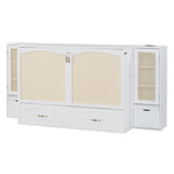Large Murphy bed wall mounted bed with drawers, 2 storage cabinets, 1 set of sockets and USB ports, white - V.I.P Digital Presence