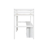 Twin Loft Wood Bed with Under-bed, Built-in Desk, a Storage Cabinet of 2 Drawers, Guardrails, Ladder,White - V.I.P Digital Presence