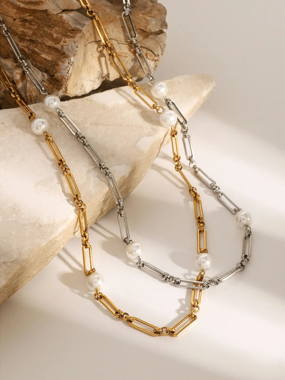 Stainless Steel Pearl Chain Necklace - V.I.P Digital Presence