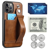 Funda para iPhone 14ProMax, funda de piel con ranuras para tarjetas, compatible con Apple iPhone 14Pro, con función de muñeca y funda protectora trasera. 