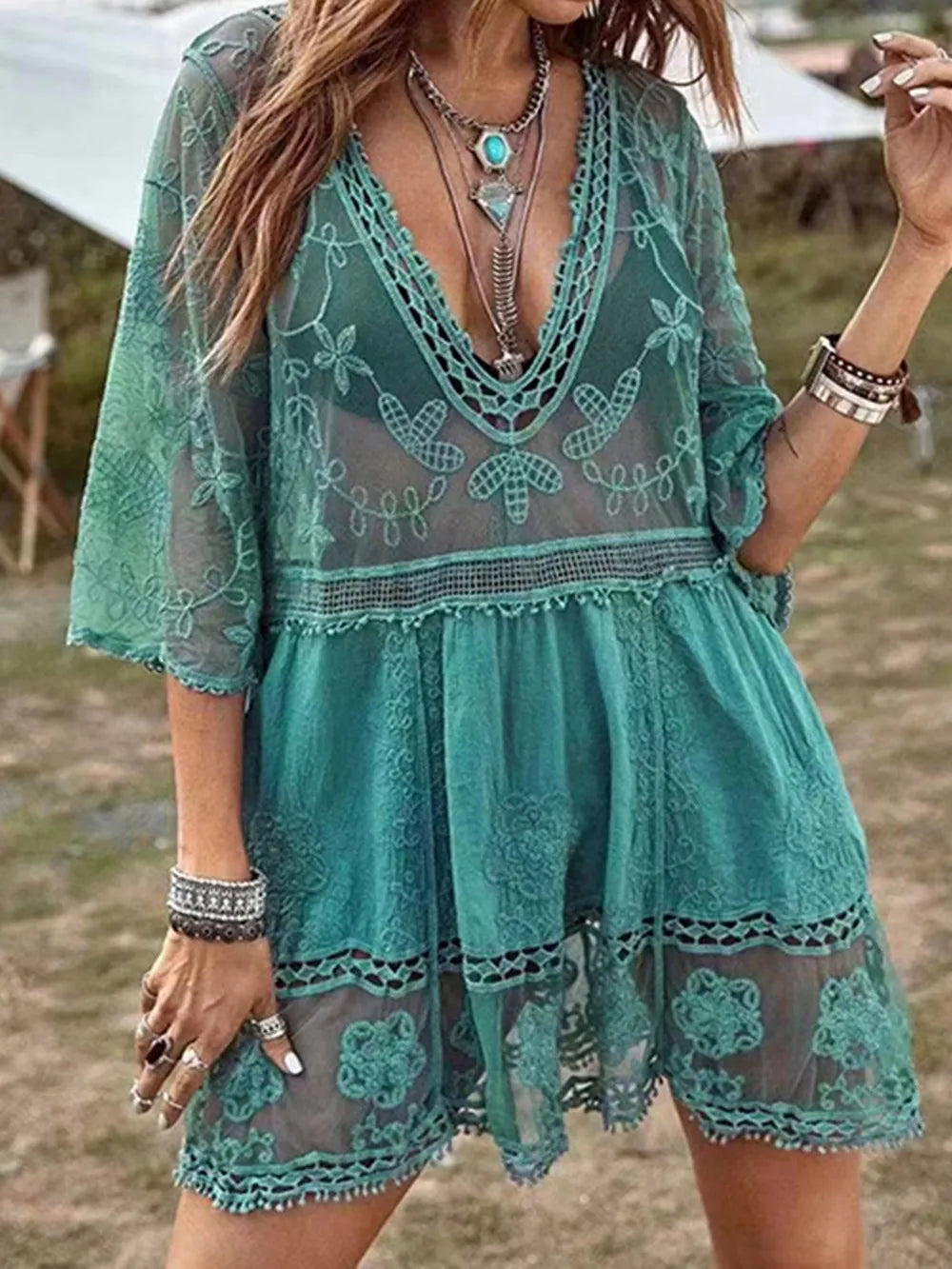Sexy lace loose beach vacation hooded skirt bikini jacket swimsuit women - V.I.P Digital Presence