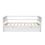 win Size Daybed with Trundle and Foldable Shelves on Both Sides White