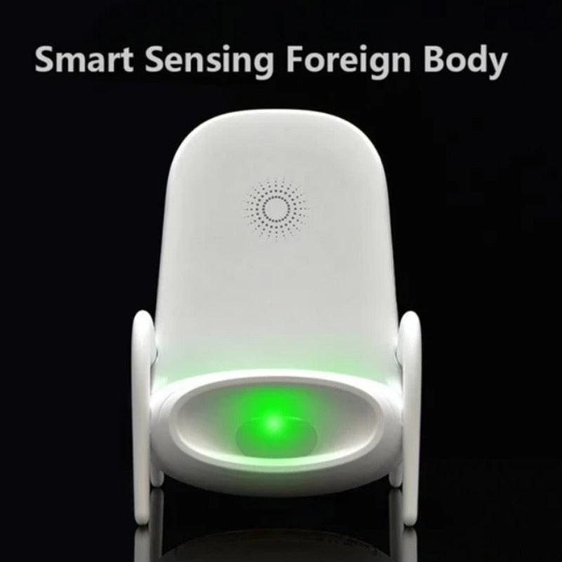 Mini silla portátil con cargador inalámbrico para todos los teléfonos, soporte multiusos con función de altavoz musical y cargador. 
