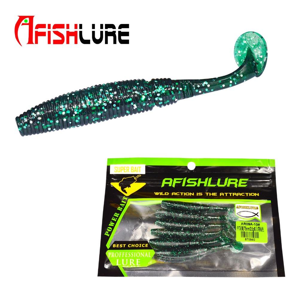 AFISHLURE 6 piezas/lote T Tail Soft Worm 3,2 g 75 mm Paddle wobbler señuelo de pesca para lubina cebo de pesca Grub Swimbait 