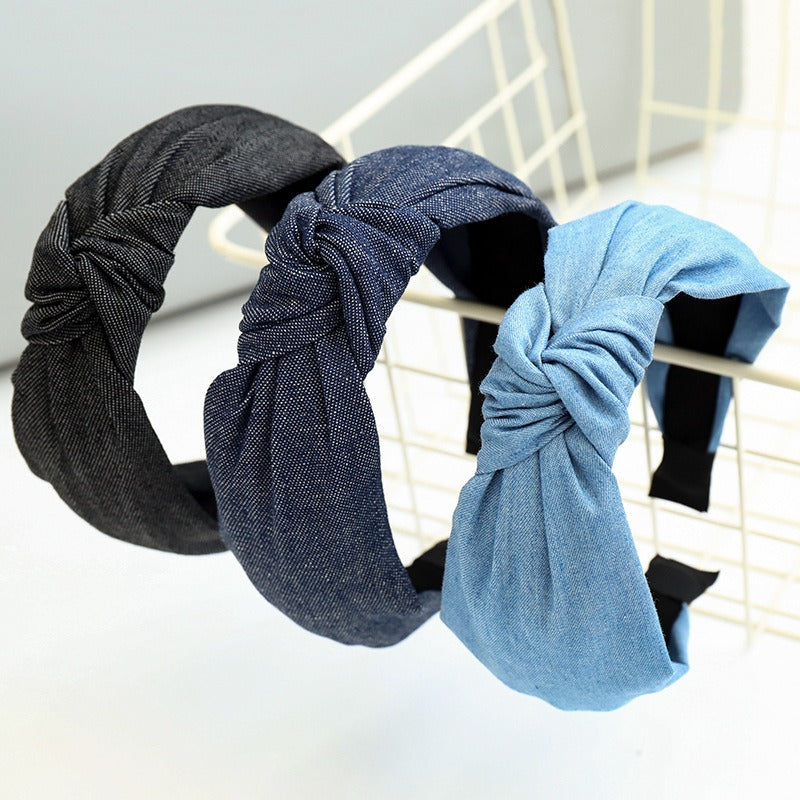 Hair hoop fashion denim fabric middle knot hair clip headband for girls going out headwear - V.I.P Digital Presence