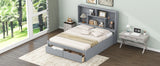 Queen Size Platform Bed with Storage Headboard and 2 Drawers, Gray - V.I.P Digital Presence