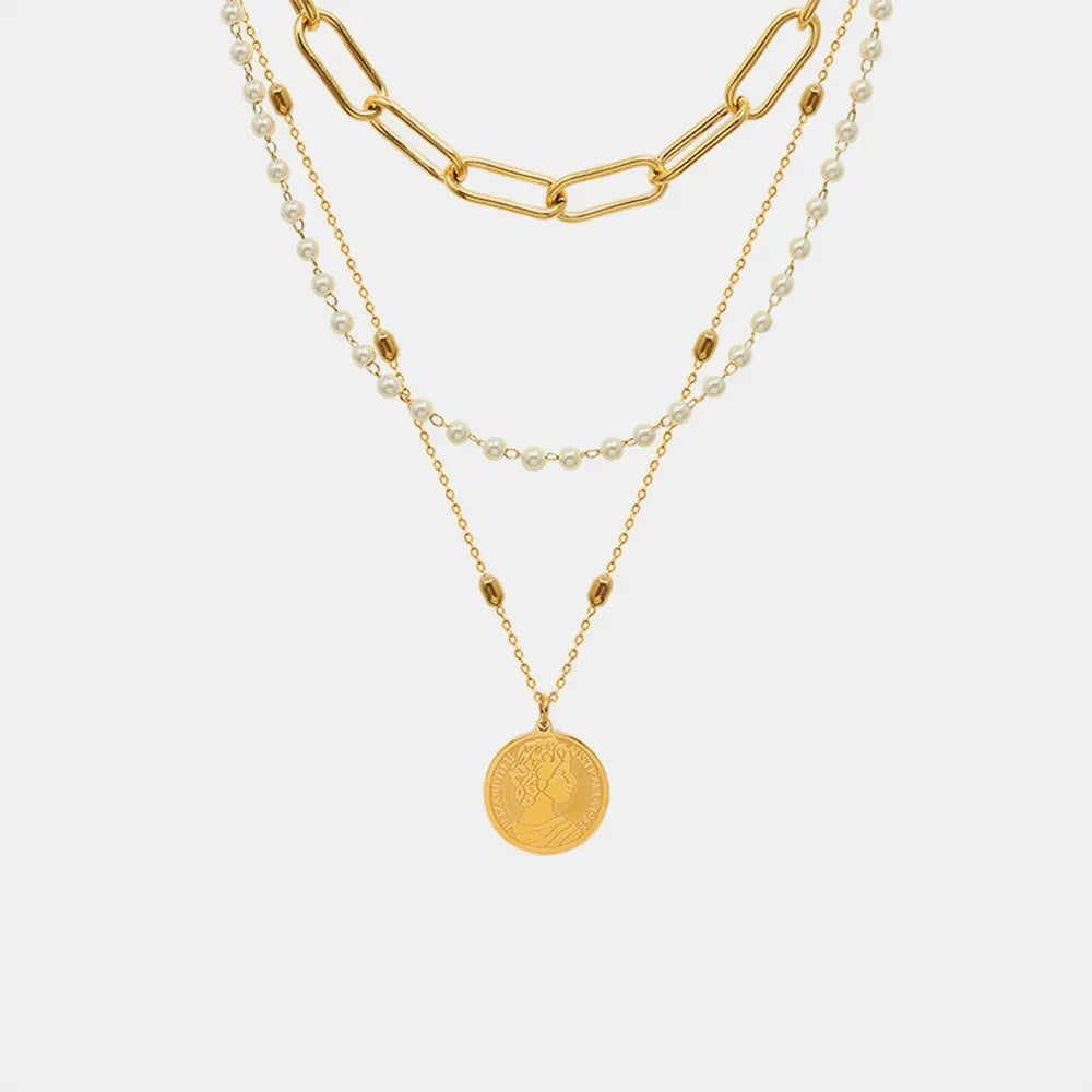 Synthetic Pearl Titanium Steel Three-Layered Necklace - V.I.P Digital Presence