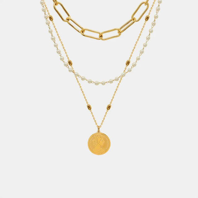 Synthetic Pearl Titanium Steel Three-Layered Necklace - V.I.P Digital Presence