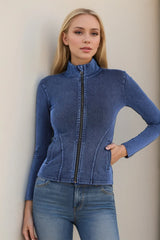 Pocketed Turtleneck Zip Up Denim Top - V.I.P Digital Presence