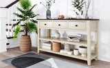 Retro Design Console Table with Two Open Shelves, Pine Solid Wood Frame and Legs for Living Room (Espresso+Beige) - V.I.P Digital Presence