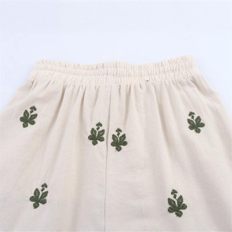 Elastic Waist Tied Embroidered Wide Leg Pants for WomenStyle Fashion Casual - V.I.P Digital Presence