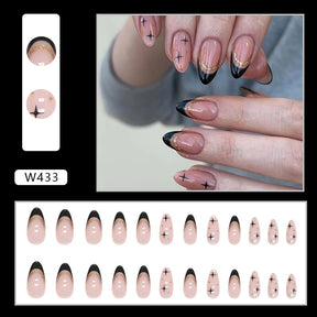Sweet cool black French flash gold powder almond nails European and American fake nails removable nail pieces - V.I.P Digital Presence