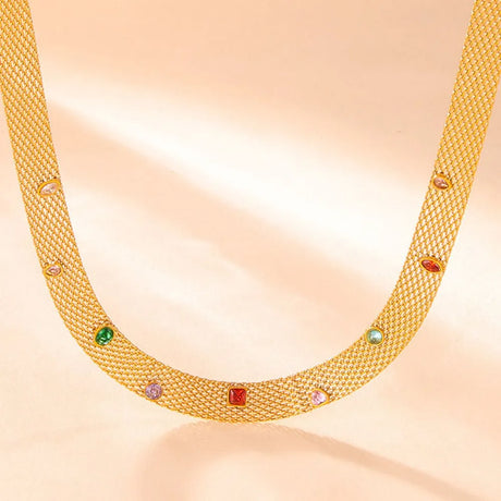 Geometric Colorful Zircon Necklace Titanium Steel PVD Plated Non Fading Jewelry - V.I.P Digital Presence