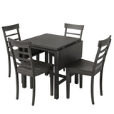 TOPMAX 5-piece square wooden pendant light expandable dining table set with 4 ladder back chairs  Gray - V.I.P Digital Presence
