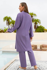 Cap, Drawstring Mock Neck Long Sleeve Top and Pants Swim Set - V.I.P Digital Presence