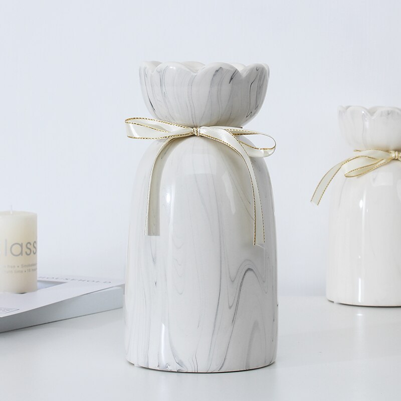 European-style creative ribbon ceramic vase dining room table dry flower arrangement table top decoration at home - V.I.P Digital Presence