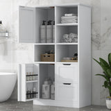 Bathroom storage cabinet with doors and drawers, multiple storage spaces, independent, open adjustable shelves, white - V.I.P Digital Presence
