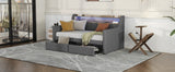 Twin Size Daybed with Storage Drawers, Upholstered Daybed with Charging Station and LED Lights, Gray - V.I.P Digital Presence