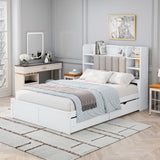 Multi-functional Full Size Bed Frame with 4 Under-bed Portable Storage Drawers and Multi-tier Bedside Storage Shelves White