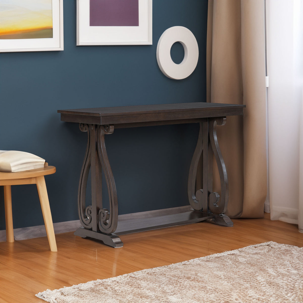 48-Inch Rustic Vintage Console Table --- Farmhouse Style Entryway Table with Open Shelf and Sturdy Construction  (Espresso) - V.I.P Digital Presence