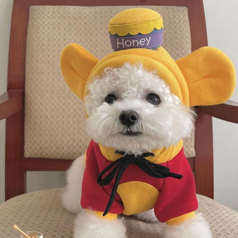 Suéter de otoño e invierno para perro, diseño de Winnie the Pooh, ropa fina de dos piezas para perros pequeños y medianos. 