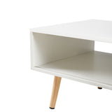41.34" Rattan Coffee table sliding door for storage solid wood legs White - V.I.P Digital Presence