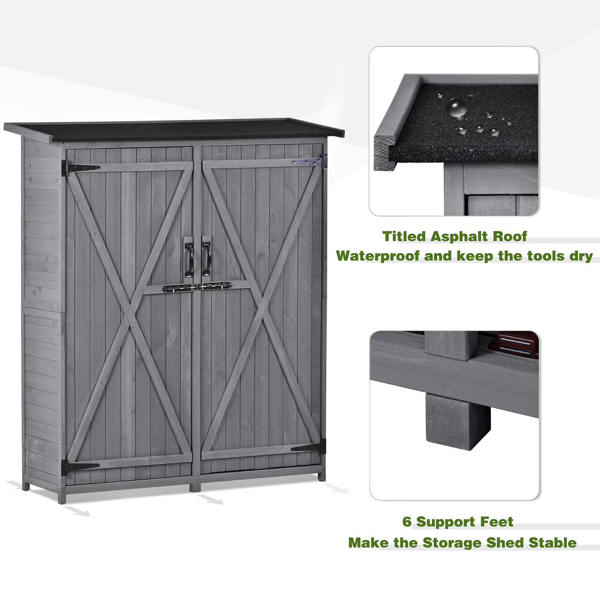 Outdoor 5.3ft Hx4.6ft L Wood Storage Shed Tool Organizer,Garden Shed, Storage Cabinet with Waterproof Asphalt Roof Gray - V.I.P Digital Presence