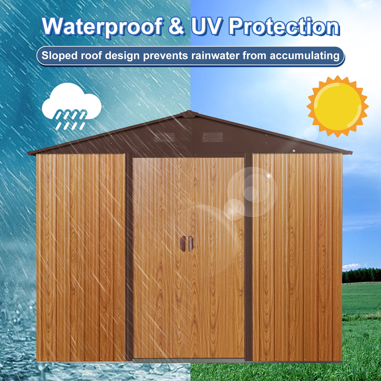 8ft x 6ft Outdoor Metal Storage Shed with Floor Base Coffee(W540S00014) - V.I.P Digital Presence