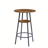 Round bar stool set with shelf upholstered stool with backrest Rustic Brown 23.62'' W x 23.62'' D x 35.43'' H - V.I.P Digital Presence