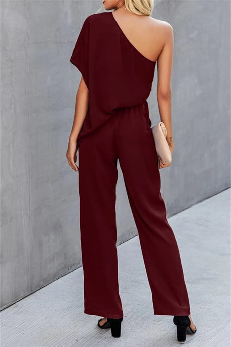 Single Shoulder Short Sleeve Jumpsuit - V.I.P Digital Presence