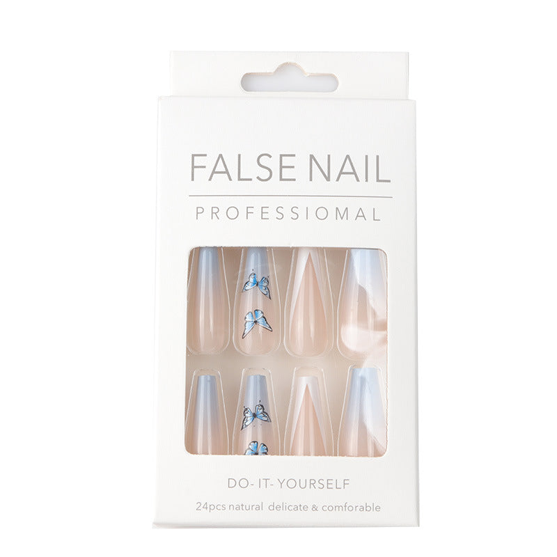 Ins Net Red With The Same Blue Butterfly Point Drill V-Shaped French Style Personality Trend Wearing Manicure Nail Patch - V.I.P Digital Presence