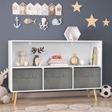 Kids bookcase with Collapsible Fabric Drawers Children's Book Display Toy Storage Cabinet Organizer White/Gray - V.I.P Digital Presence