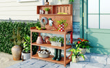 65" Large Wooden Farmhouse Rustic Outdoor Potting Bench Table Garden Potting Bench with 4 Storage Shelves and Side Hook,Natural - V.I.P Digital Presence