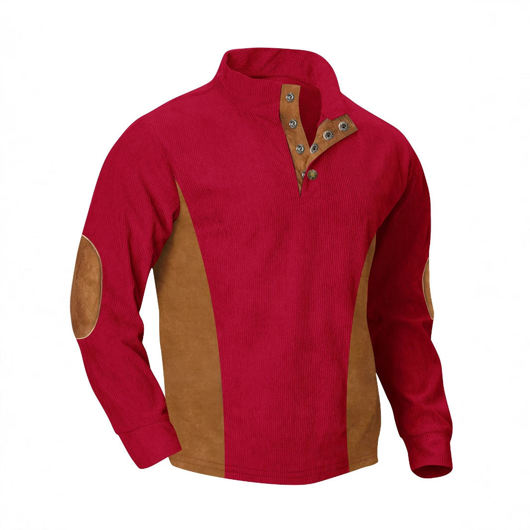 European men's casual stand up collar long sleeved corduroy sweatshirt with pit stripe - V.I.P Digital Presence