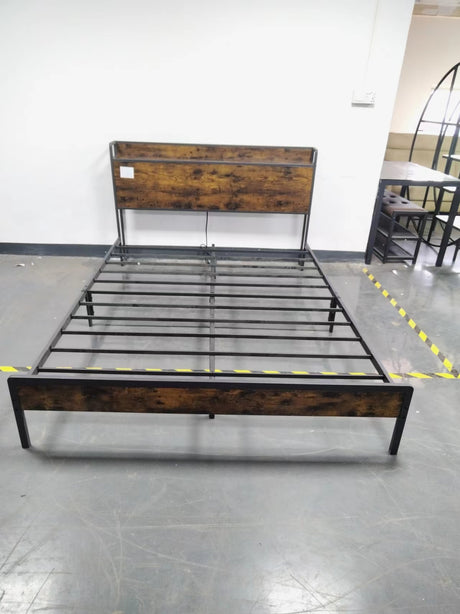 Bed frame with charging station full size, Grey, 83.1'' L x 56.1'' W x 39.2'' H. - V.I.P Digital Presence