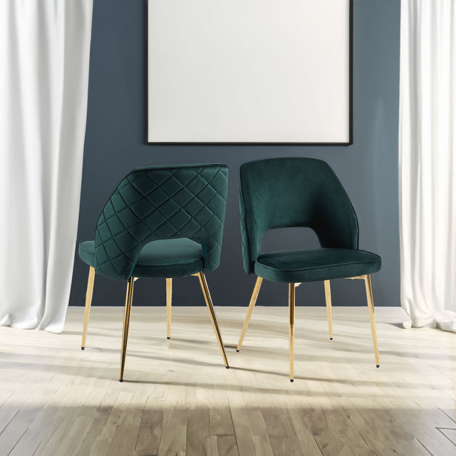 Dark Green Velvet Dining Chairs with Metal Legs and Hollow Back Upholstered Dining Chairs Set of 4 - V.I.P Digital Presence